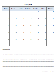 free calendar for each month of the year 2014 - printer friendly template - 2