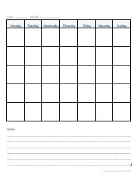 Printable Blank Monthly Calendar with Notes Section, Portrait Orientation - Picture