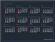 Printable Yearly Calendar on Blue Background - Picture