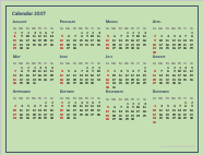 Printable Yearly Calendar on Green Background - Picture