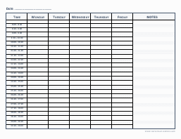 Printable Weekly Planner with 30-Min Time Slots and Notes Block, Monday to Friday - Picture