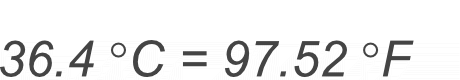 36.4 Celsius to Fahrenheit conversion result. 36.4 Celsius to Fahrenheit conversion result image.